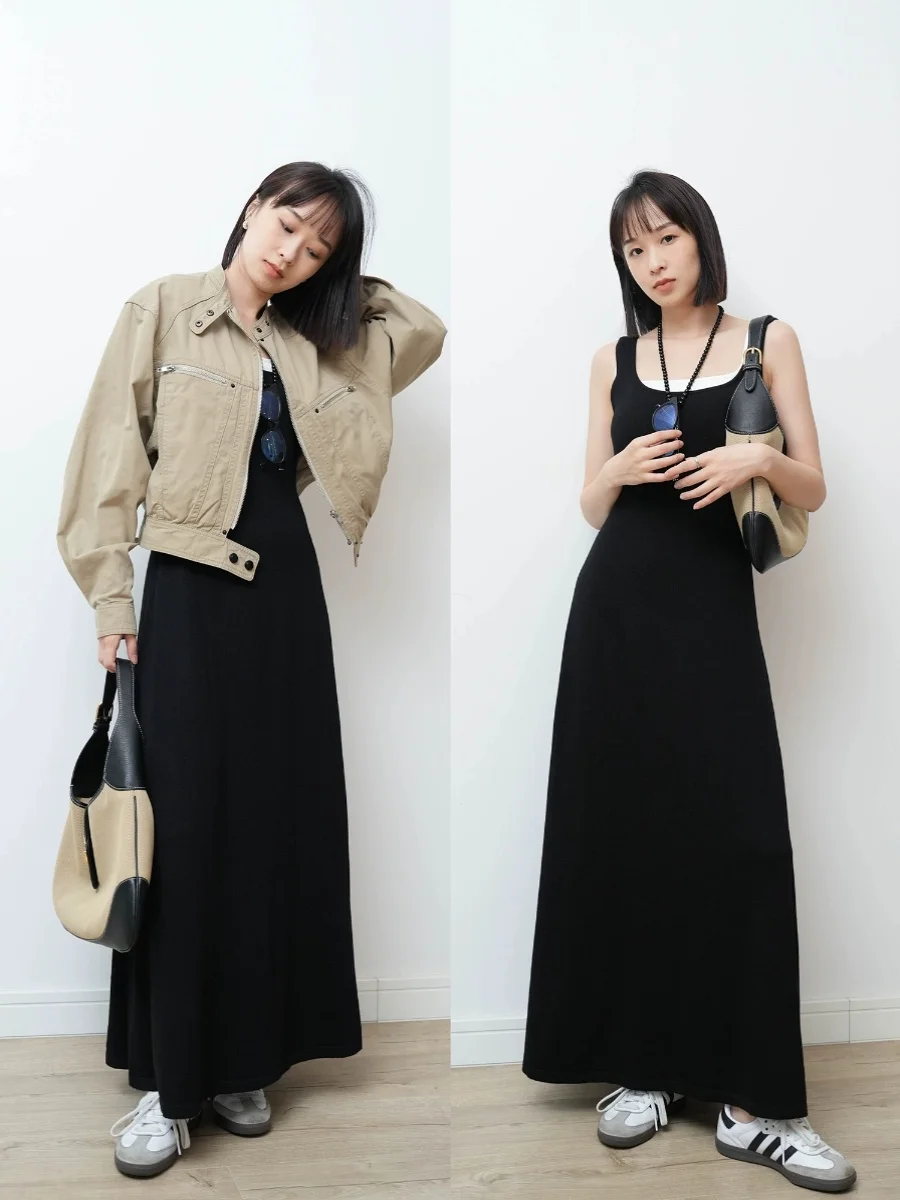 

Viyoung Square Collar Hourglass Woolen Knitted Long Dr Autumn Winter Base Layer Versatile Straight Tube Dr Ins Sle