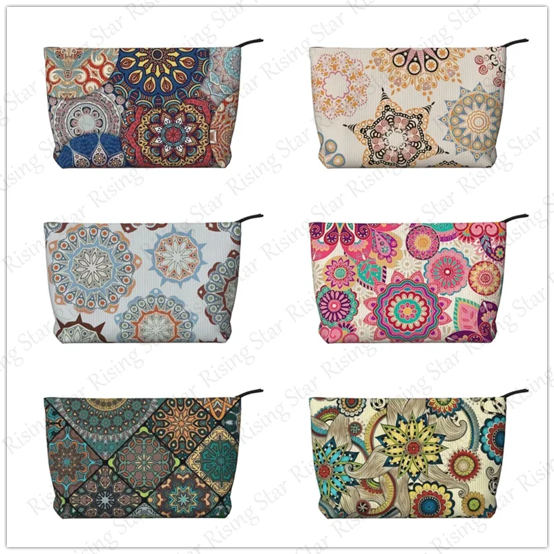 

Вельветовая косметичка с принтом мандалы, сумки для хранения туалетных принадлежностей, женская коробка, роскошная дорожная сумка для хранения на молнии с принтом
