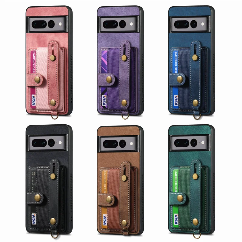 بو الجلود محفظة بطاقة حالة الهاتف ، فتحات بطاقة ، حامل اليد ، غطاء حامل الهاتف ، جوجل بكسل 8 ، 8Pro ، 7 Pro ، 7A ، 6