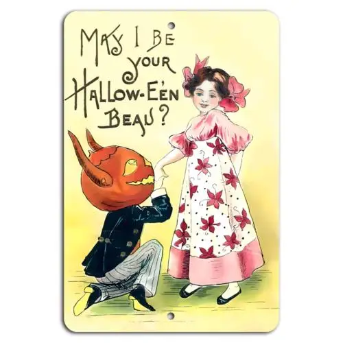 Vintage Halloween Charm: Be My Halloween Beau Sign-Aluminum