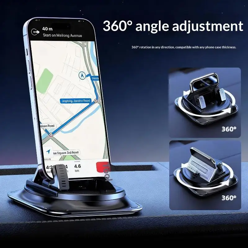 Dashboard Phone Holder 360 Rotating Car Mount Sticky Pad Secure Auto Stand for Handsfree GPS and Music Streaming