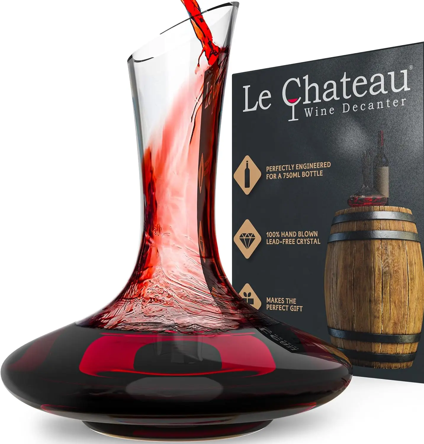 

Le Chateau Red Wine Decanter - Hand Blown, Lead-Free Crystal Glass Decanter and Wine Aerator - Full Bottle (750ml) Wine