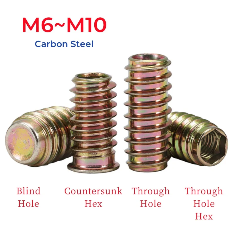 

M6 M8 M10 Carbon Steel Countersunk Hex Socket Drive Threaded Insert Nuts For Wood Furniture Connector