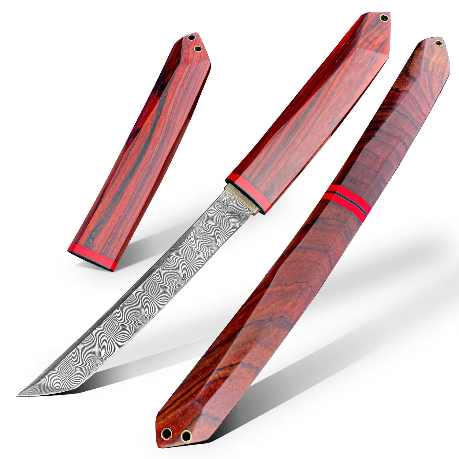 High Quality VG10 Damascus Steel Rosewood Handle Outdoor Survival Mountaineering Hunting Knife as Gift