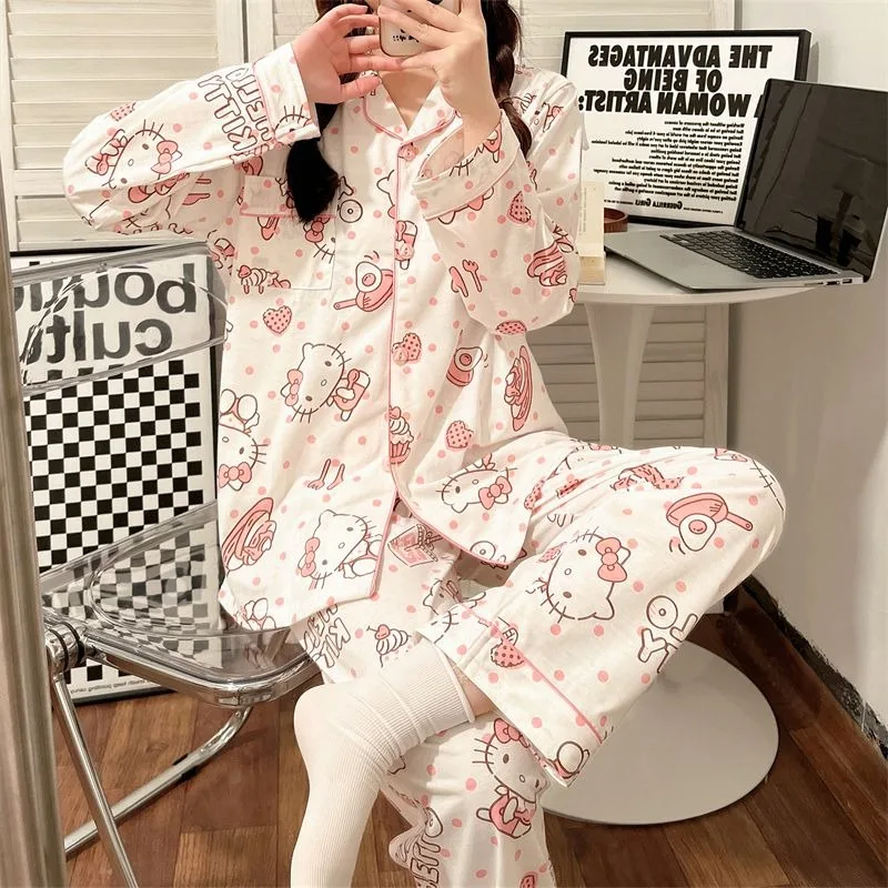 

New HelloKitty Kuromi My melody Pochacco women's pajamas spring and autumn long-sleeved cotton Kawaii student home service