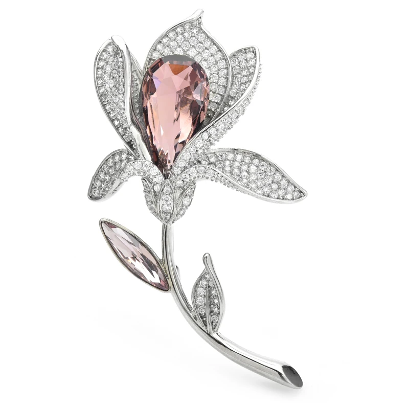 Wuli&baby Luxury Beautiful Flower Brooches For Women Top Quality 2-color Crystal Magnolia Plants Party Office Brooch Pins Gifts