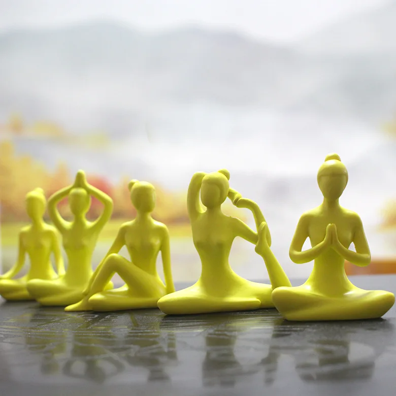 

5‌pcs/set Solid Color Resin Yoga Figurine - Minimalist Desk Decor for Home & Office‌
