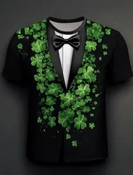 2025 St. Patrick Men's Shamrock Tuxedo T Shirt Short Sleeve T shirt 3D Print O-Neck Shirt Green Summer Spring Clothing Apparel