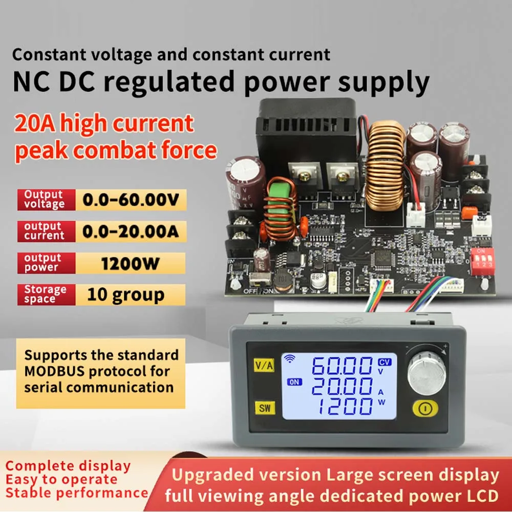 CNC 조정 가능한 직류 전압 안정화 전원 공급 장치, 정전류 전압 스텝 다운 모듈, XY6020L, 60V, 20A, 1200W 