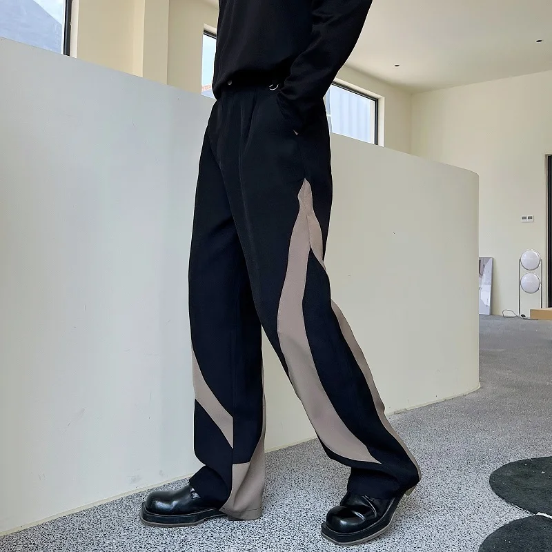 WTHT 패션 남성용 배색 디자인 루즈 팬츠 트렌디한 아메리칸 스타일 스트레이트 바지 남성용 2025 가을 2A1845