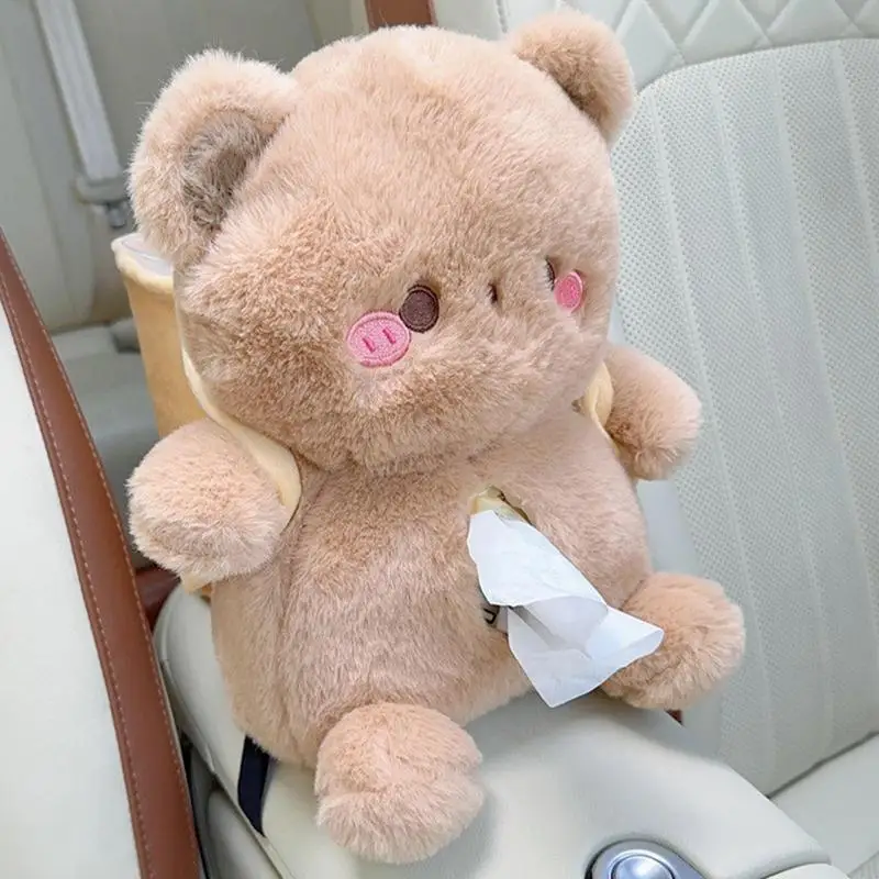 

Car Mounted Tissue Box 2-in-1 Cartoon Plush Doll Auto Armrest Box Boxes Bear/Rabbit Storage Car Trash Can And Tissue Holder