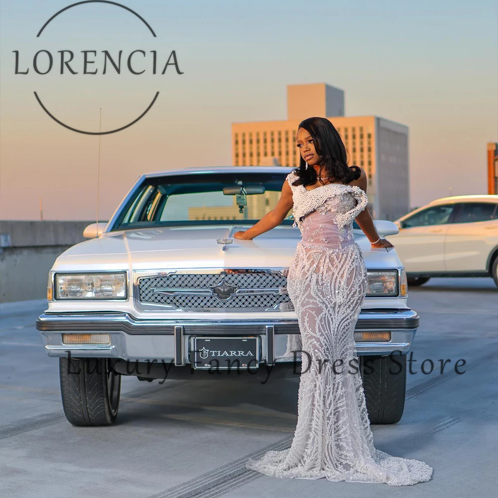 

Элегантные платья для выпускного вечера с бисером для женщин, блестящие свадебные платья русалки с жемчугом, индивидуальные платья на одно плечо, платья de cerimônia