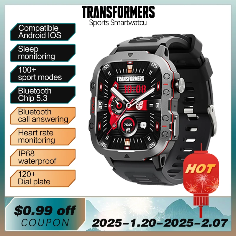 

2024 TRANSFORMERS TF-H01 1.96 inch Bluetooth Talk Smartwatch Men 420 Mah Battery Outdoor Sport IP68 Waterproof Smart Watch Men