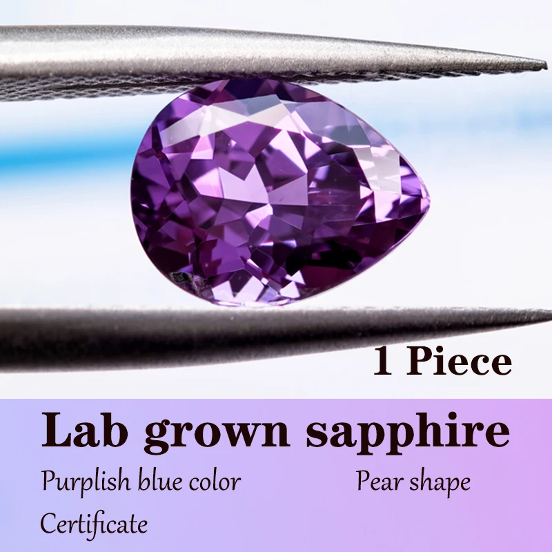 

Пурпурно-синий цвет грушевидной формы, выращенный в лаборатории сапфир для изготовления усовершенствованных ювелирных изделий своими руками, колец, сережек с сертификатом оптом