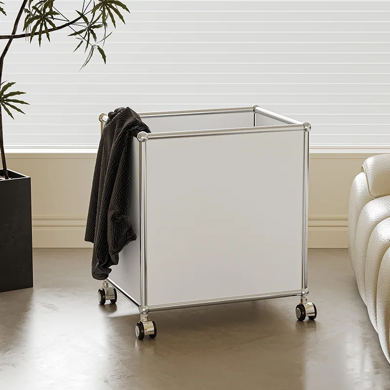 خزانة جانبية بعجلات، سلة تخزين من الفولاذ المقاوم للصدأ، إطار تخزين متحرك للأثاث مع عجلات
