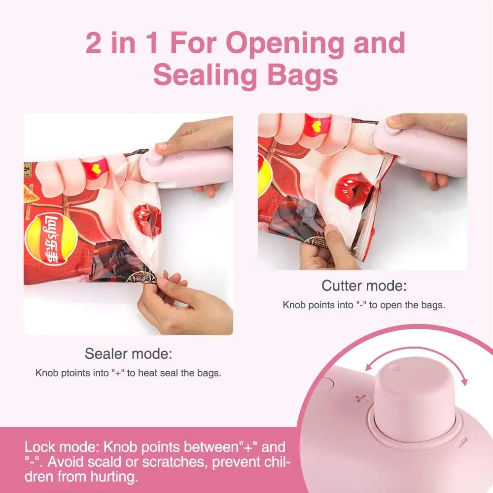 Bag  Heat Seal, Mini Portable Sealing Machine for Plastic Bags Rechargeable, Chip Bag  and  2 in 1, Heat  Bag Resealer for Food 