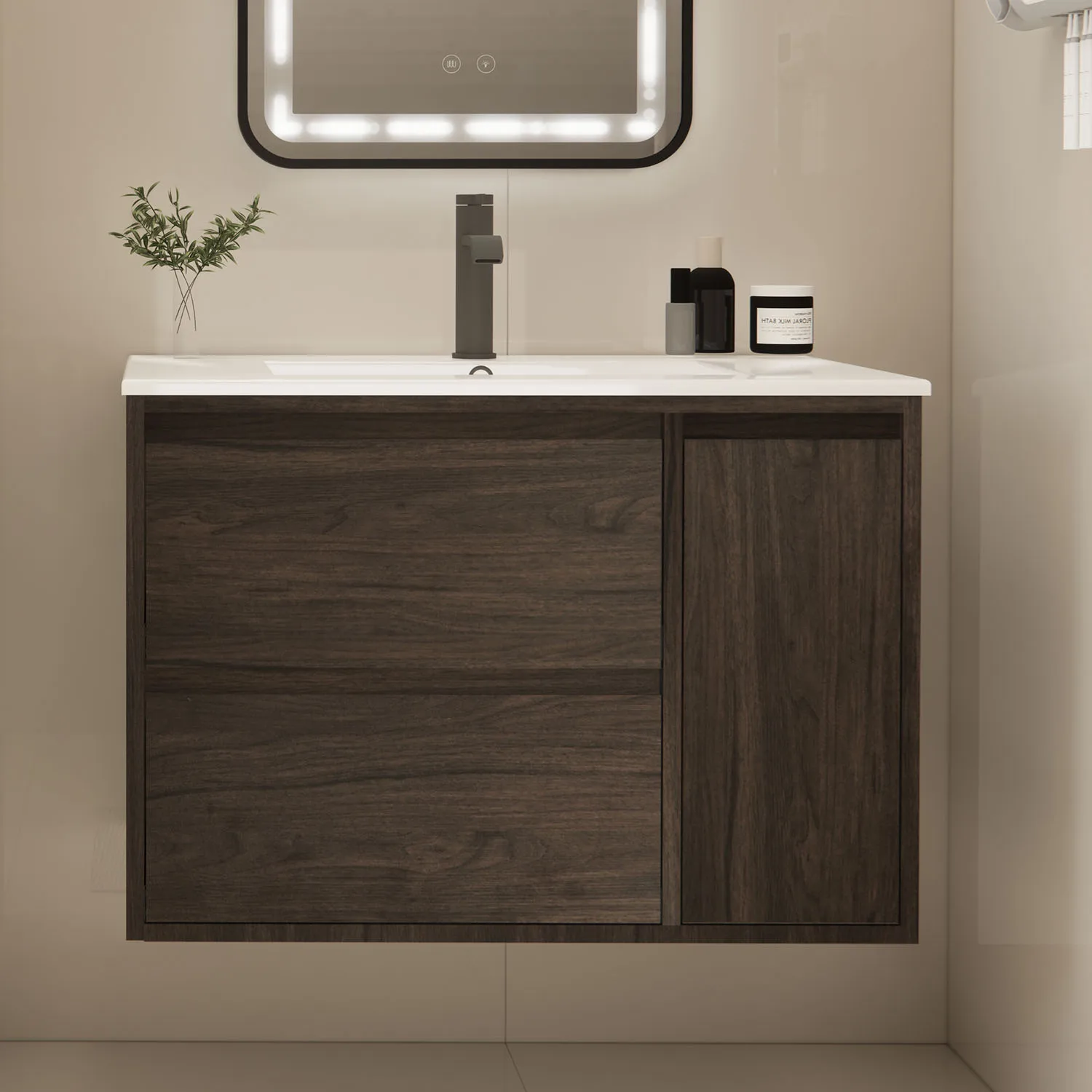 24/30/36 Inch Wall Mounted Bathroom Vanity Cabinet Double Drawer Modern Bathroom Base Cabinet Without Sink