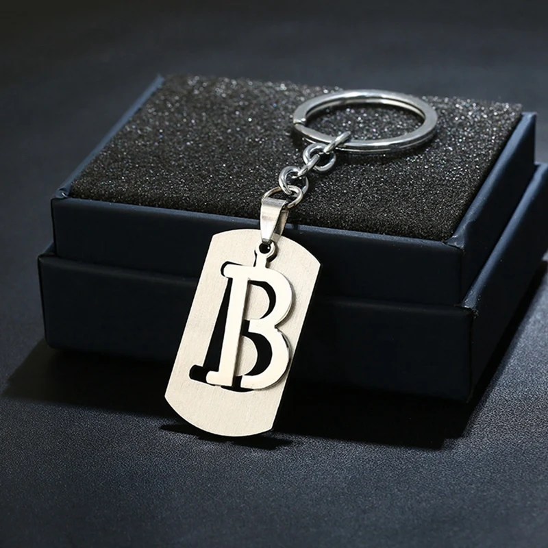 12 PCS Initial Letter Keychain A To L Initial English Alphabet Key Chain Stainless Steel Keychain For Women And Men