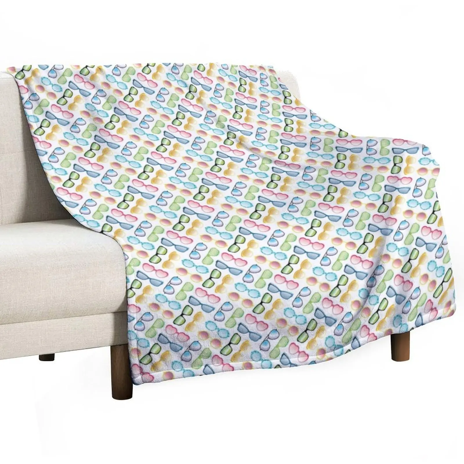 

Summer Sunglasses Pattern, White Background Throw Blanket Thermal Thin Quilt Blankets