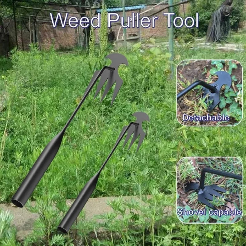 Weed Puller Tool Garden Weed Pulling Tool, Weeding Artifact Uprooting Weeding Tool, 4 Teeth Manganese Steel Forged Hand Durable