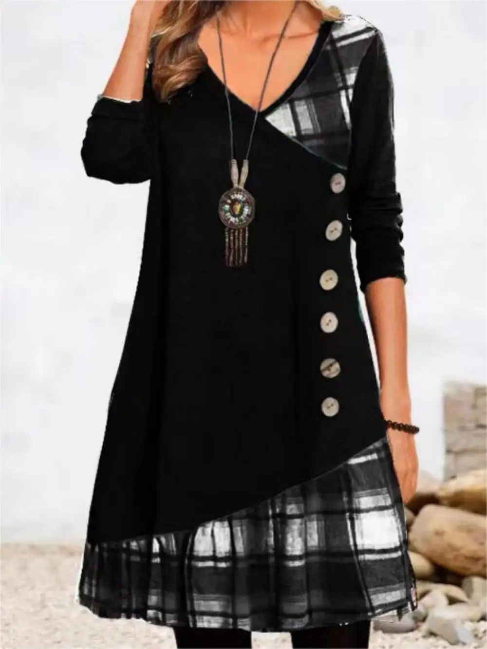 Dresses for Women European and American autumn and Winter Elegant Everyday Loose Party Dress Buttons Long Sleeve Dress