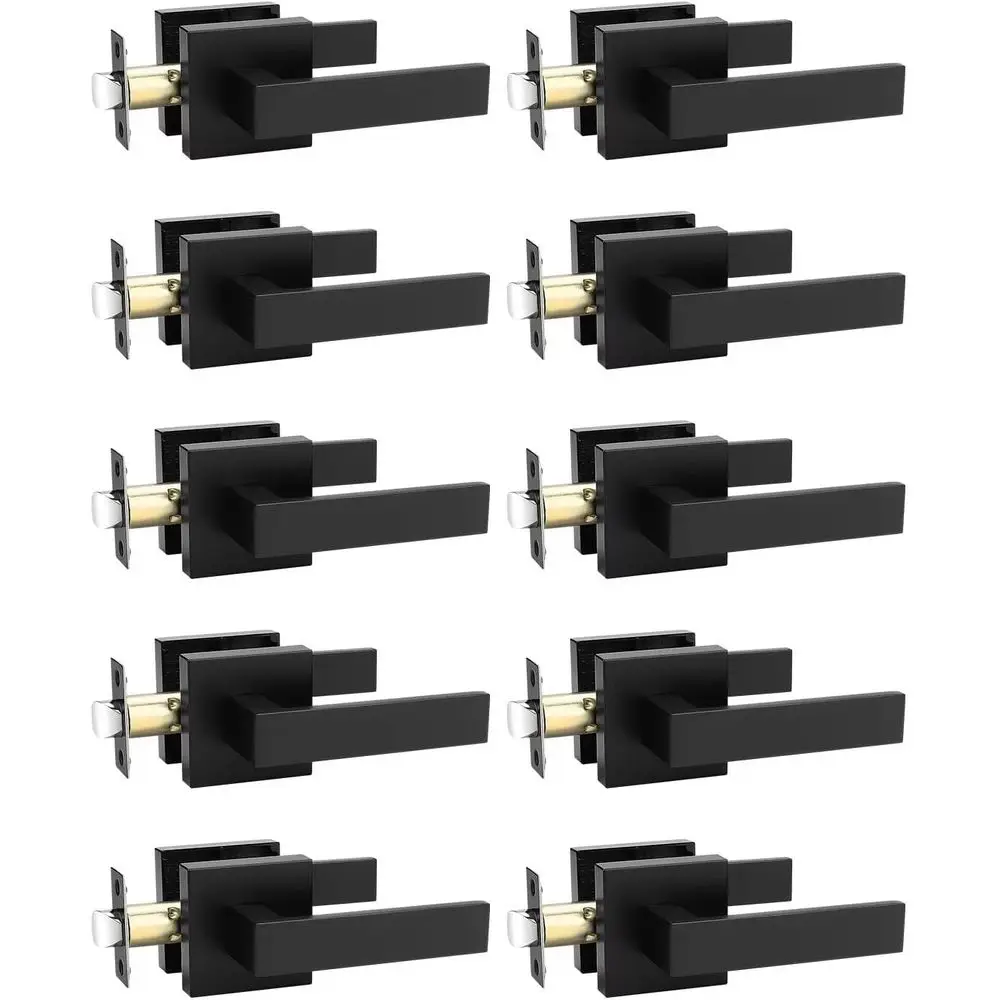 

Pack Square Black Door Handles Interior, No Lock Passage Door Lever for Left or Right Handing, Heavy Duty Matte Black Closet Doo