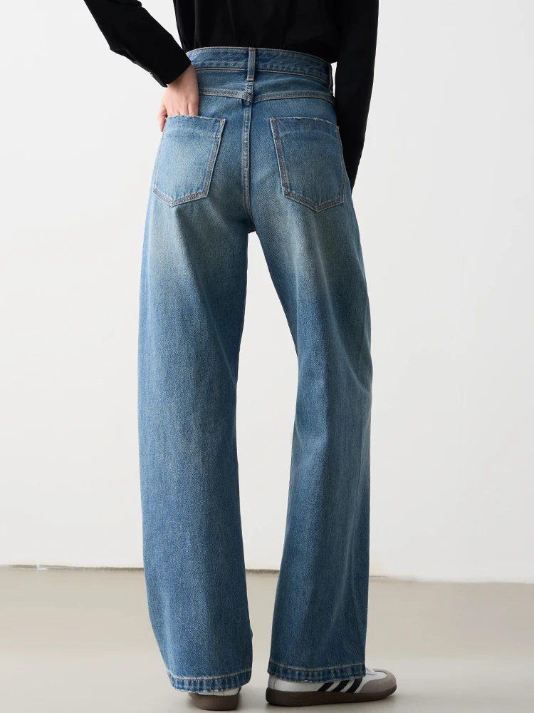 

Классические хлопковые джинсы с широкими штанинами и высокой талией, прямого кроя, женские, утягивающие, VDH STUDIO, свободные, весна-лето, деним