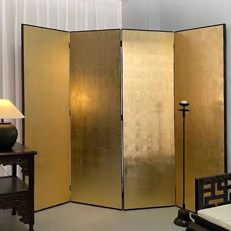 ！@Japanese Hand-Applied Gold Leaf Screens Wood Room Dividers for Living Room Decorative Partition Furniture