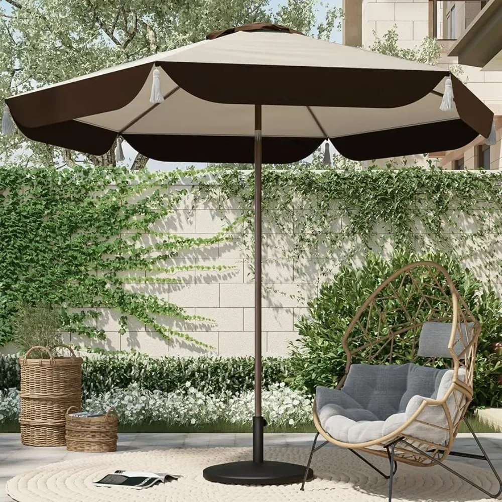 

Crank Lift Outdoor Garden Parasol Large Beach Umbrella Patio Umbrella With Fringe Beige and Coffee Freight Free Canopies