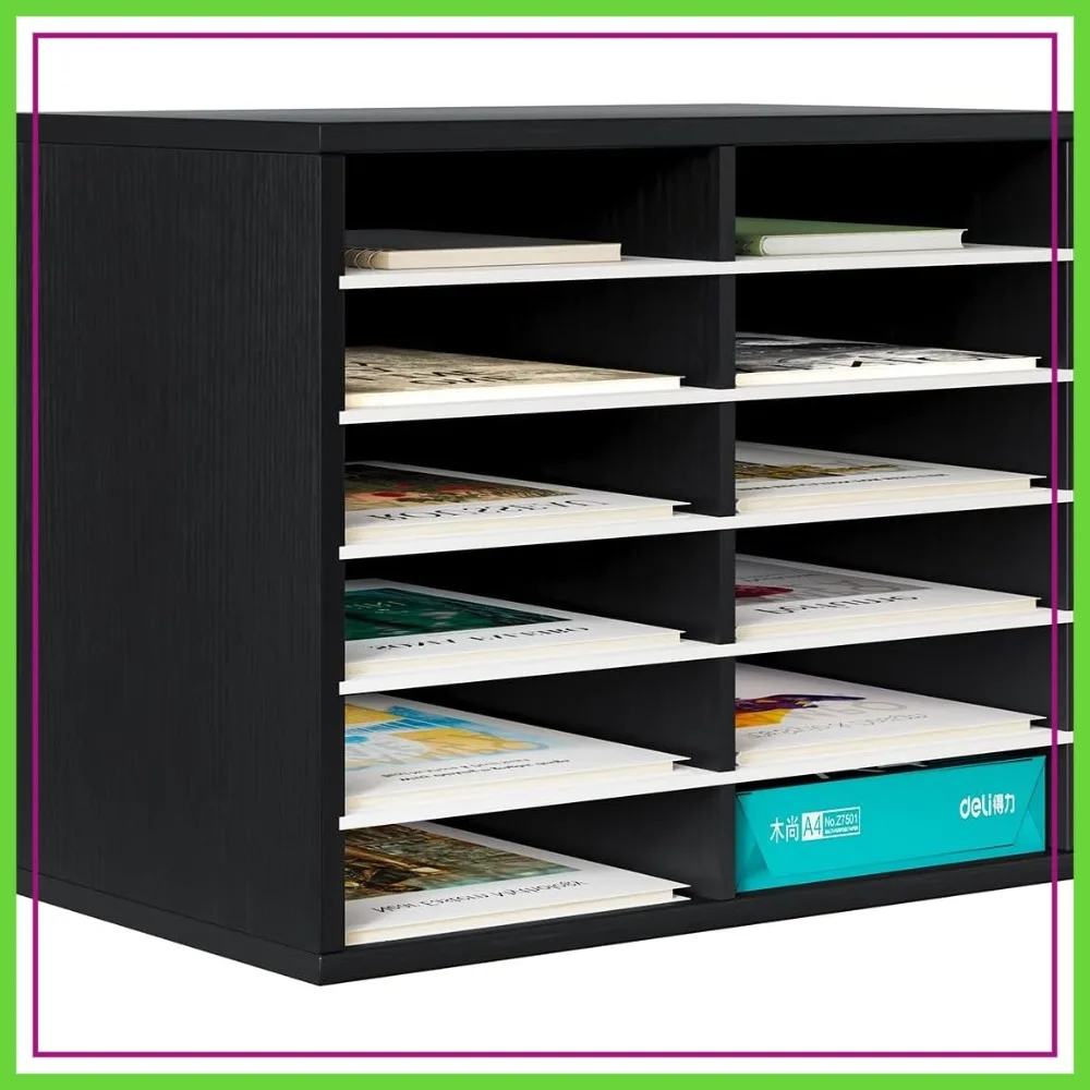 

PAG Countertop Mail Sorter Organizer, 12 Compartments, Wooden Literature Organizer, Desktop Bill Organizer for Office Home School, Black&White