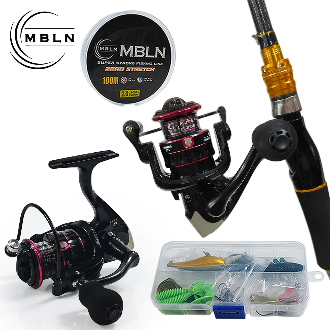 MBLN Caña Telescópica Carbono + Carrete Spinning Lubina Carpa