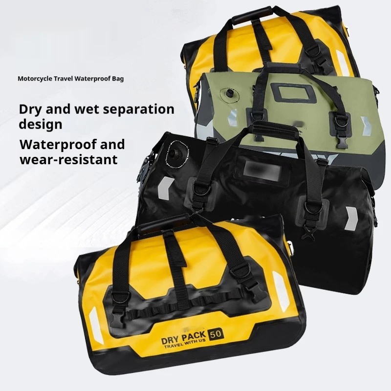 For Motorcycle 50L Waterproof Tail Bag Touring Duffel Dry-Wet Separation Full Face No-Drill Accesorios Moto