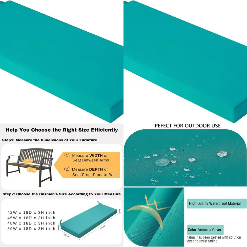 

Водонепроницаемая подушка для уличной скамейки, синяя подушка для сиденья 59x18 с завязками для патио и сада
