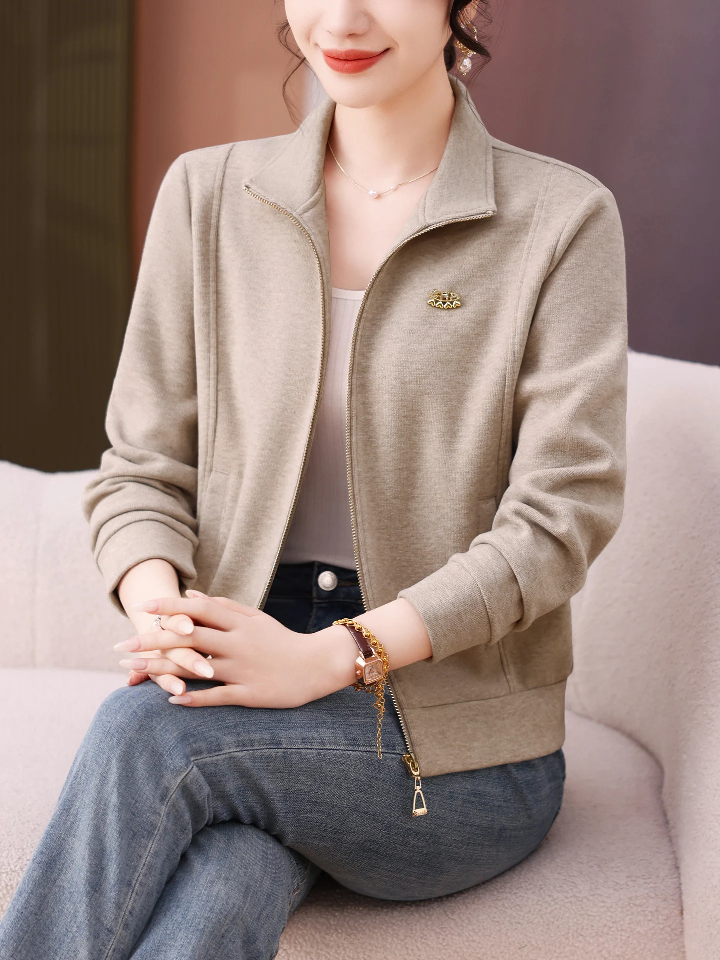 

Ladies Casual Outerwear Spring Autumn 2025 New ular Ele Small Fraance Sle Top ort Size Mom Autumn Clothes