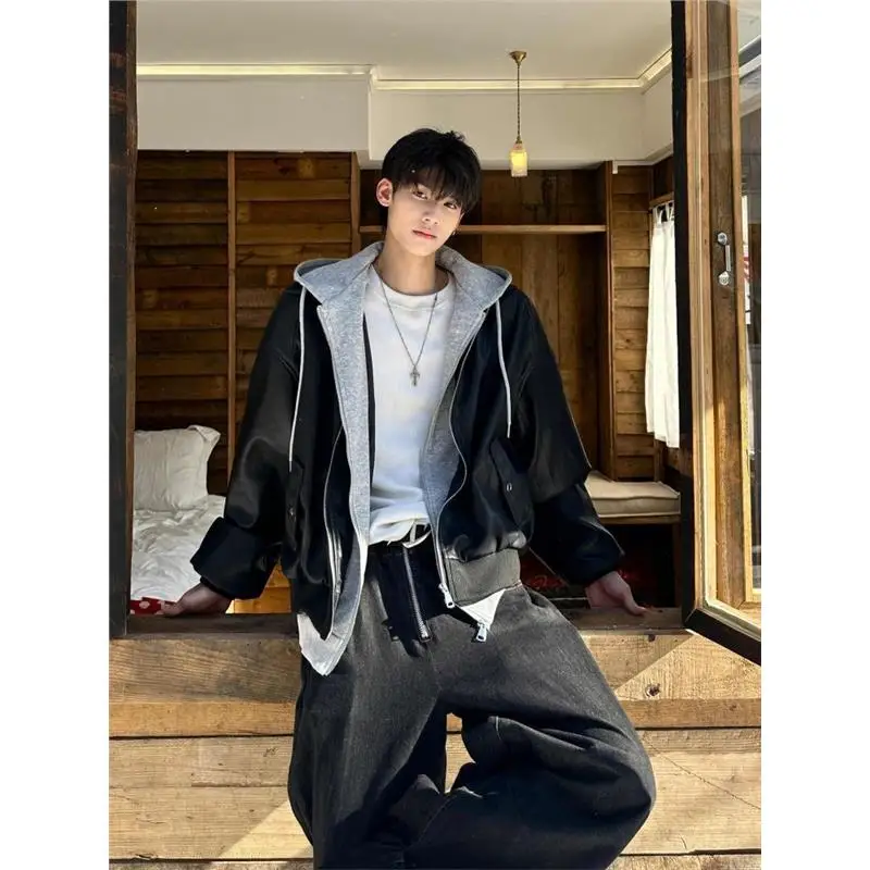 

Мужская мотоциклетная куртка из искусственной кожи Bla Splice, осенняя модная корейская ветрозащитная куртка-рубашка