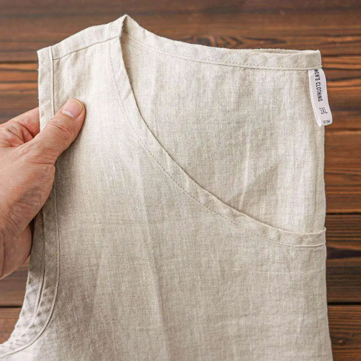 Lightweight Breathable Khaki Pure Linen Short Sleeve Vest Sweat Absorbent Cooling Summer City Walk Casual Loose Fit round Neck