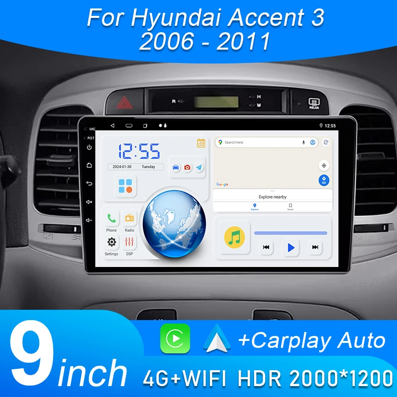 

4G Touch Screen For Hyundai Accent 3 2006 - 2011 Car Radio Multimedia Video Player Navigation GPS 8 Core Android BT No 2din DVD