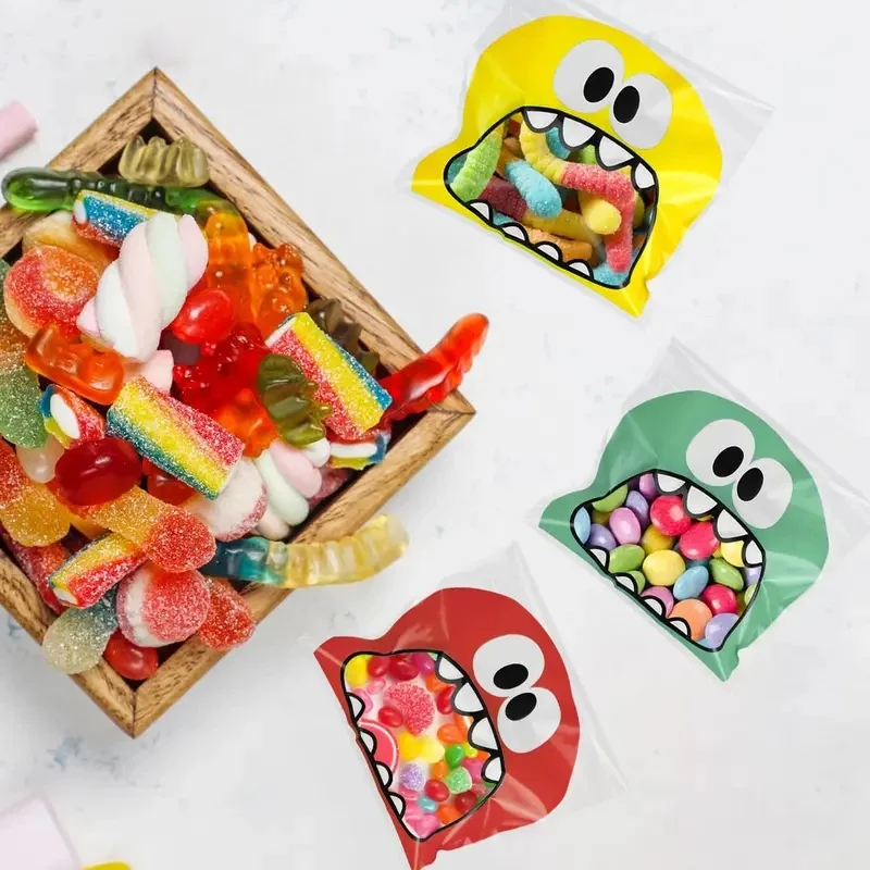 100-400Pcs Cute Cartoon Monster Cookie Candy Self-Adhesive Plastic Bags For Biscuits Snack Baking Package Supplies