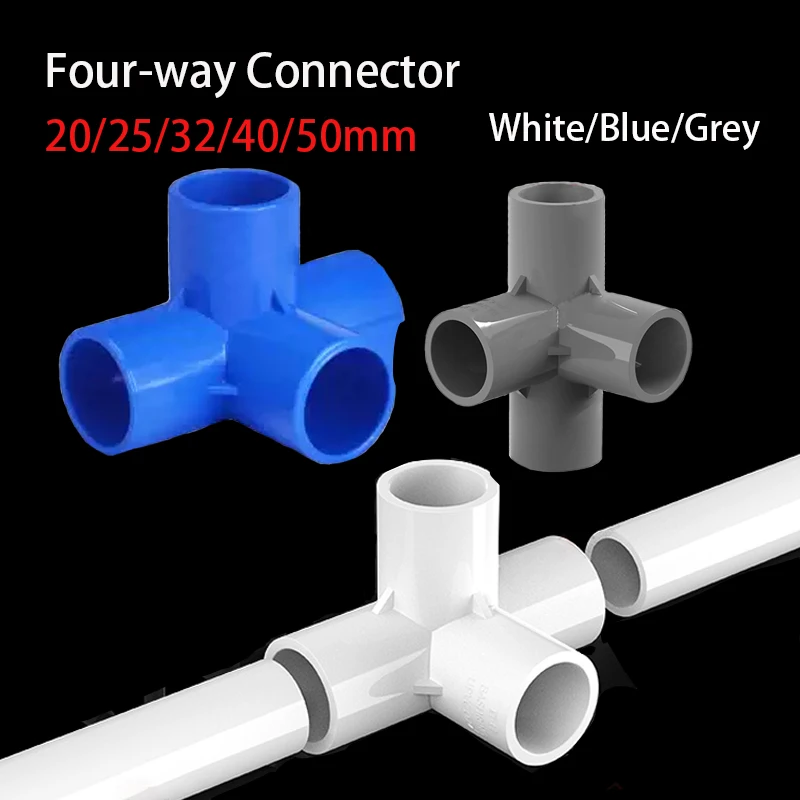 

1-10pcs 20-50mm PVC White/Blue/Grey 4-Way Three-Dimensional Connector Home Garden Irrigation Hose Fittings Water Connectors