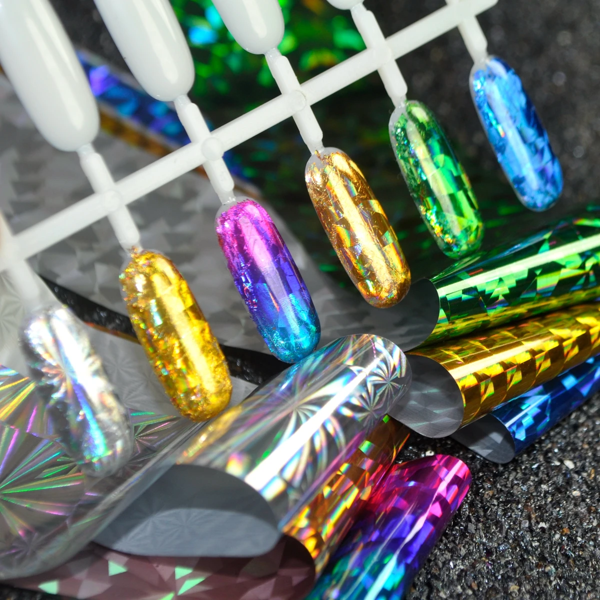 4x100cm Glass Broken Pattern Nail Foil Holographic Triangle Firework Transfer Foil Sticker Decoration Easy Use