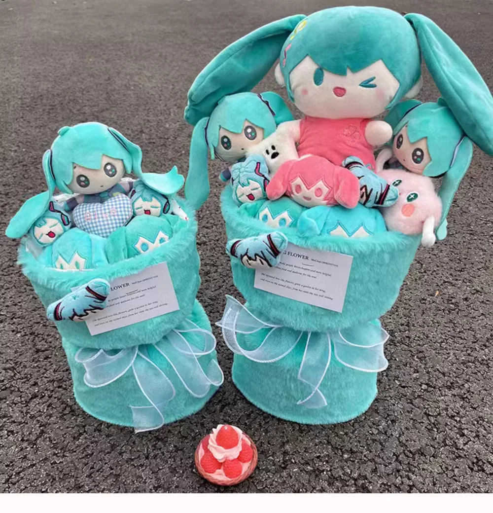 Dibujos animados de Anime Hatsune Miku, muñeca Miku de dibujos animados, paquete de flores de felpa creativas, regalo sorpresa de cumpleaños Kagamine Rin
