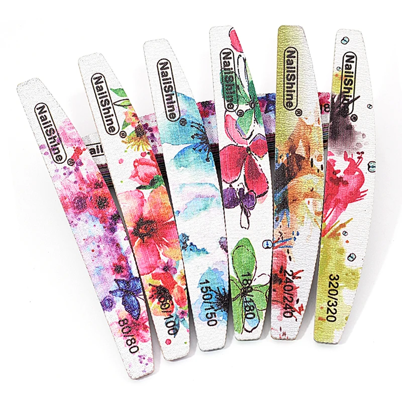 

50 Pcs/Lot Double Sides Nail File Professional Strong Thick Printing Half Month Acrylic Files Polishing Manicure Tools Wholesale