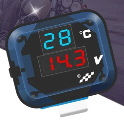 Motorbike Modified Accessory Motorbike Thermometer Gauge LED Voltmeter with Charging Port Waterproof Temp Voltage Meter H9EE