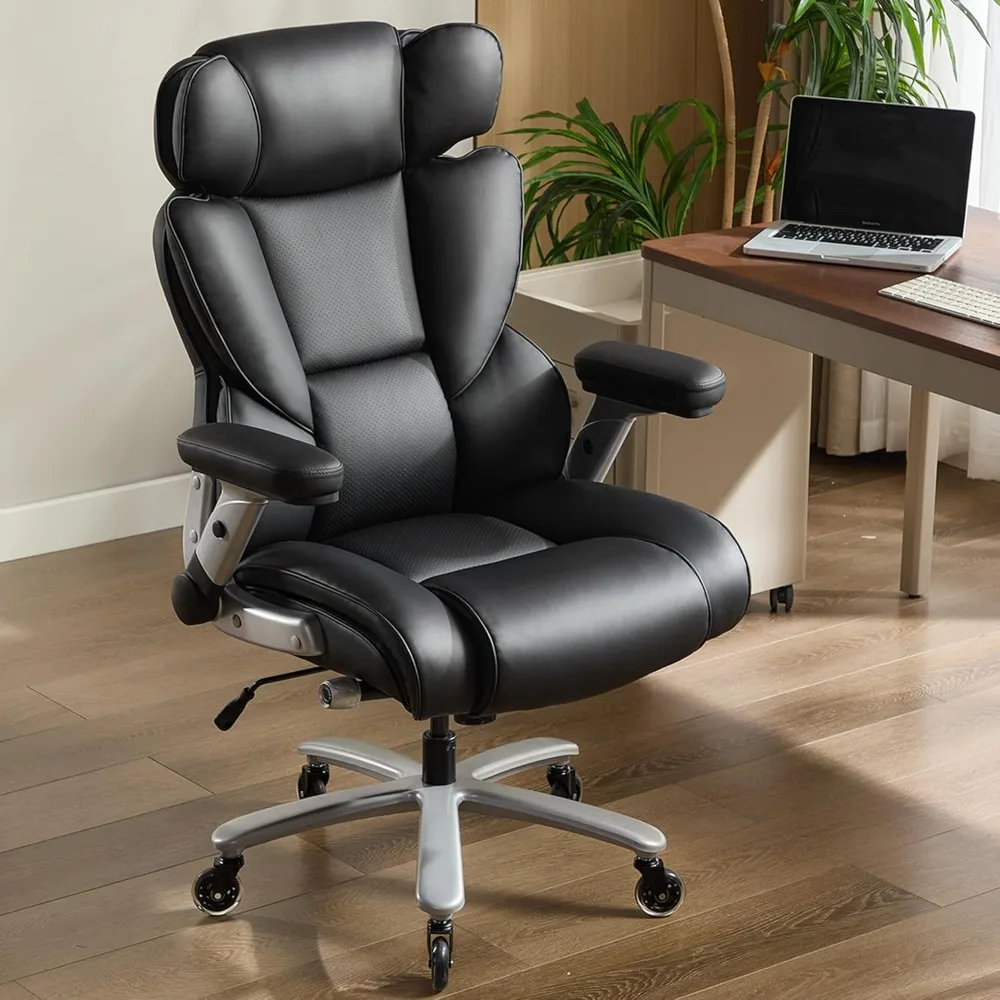 500 pound office chair, lumbar support, flip armrests and wider seats, high back leather, executive office chair