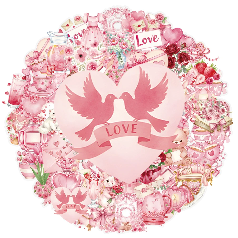 10/30/50 Stück transparente rosa romantische Liebhaber ästhetische Aufkleber niedlichen Cartoon PET Aufkleber DIY Koffer Motorrad wasserdichte Aufkleber