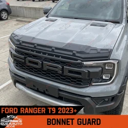 Bonnet Guard For Ford Ranger Next Gen T9 2023 2024 2025 2026 Front Stone Deflector Hood Pickup ABS Matte Black Body Kits