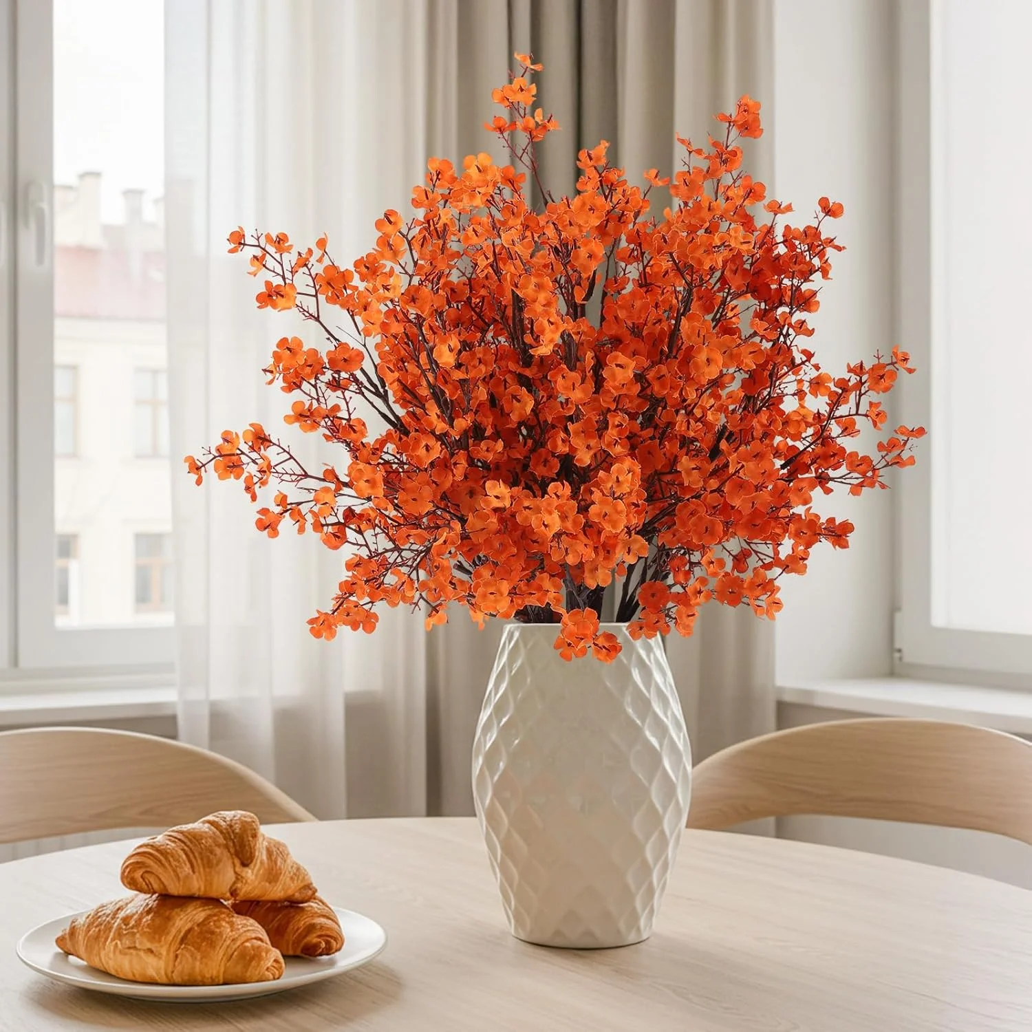 

8 pcs Autumn Artificial Flower Set Baby Breathable Realistic Orange Plants Silk Flowers Home Office Wedding Table Decoration