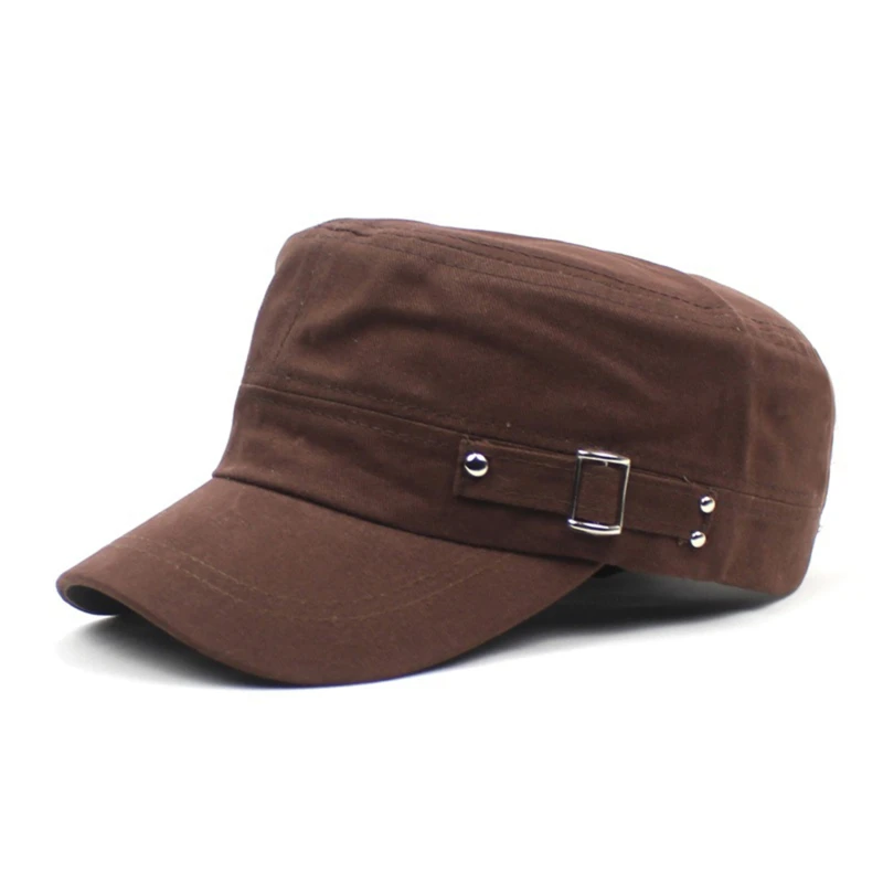 Military Style Cadet Army Cap Men Women Solid Color Washed Cotton Flat Top Cap Summer Autumn Adjustable Chapeau Visor Hat