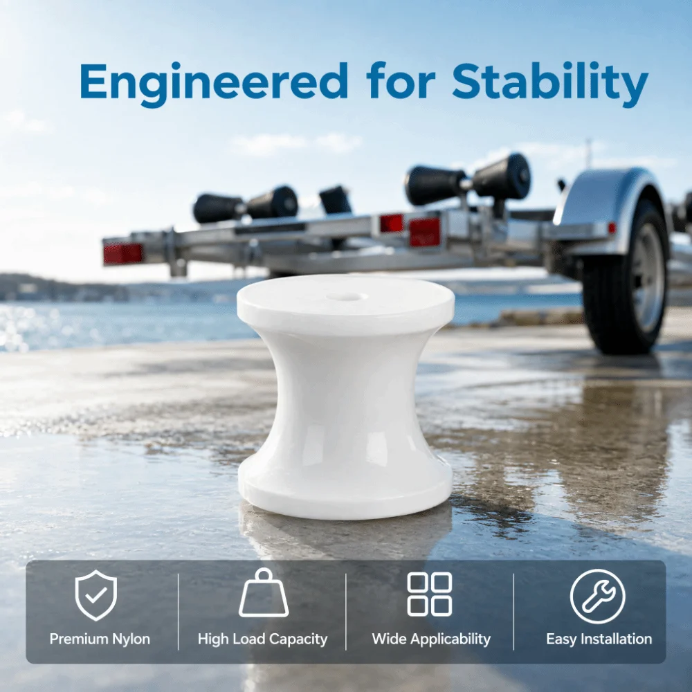Marine Grade 51mm Length Boat Trailer Roller 8mm Hole Heavy Duty Bow Stop Roller White Nylon Roller Boat Trailers