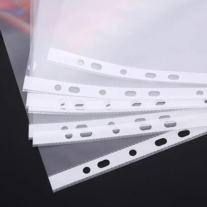 100pcs 11 holes Transparent Plastic Punched File Folders for A4 Documents Sleeves Leaf Documents Bag Protector Office Supplies